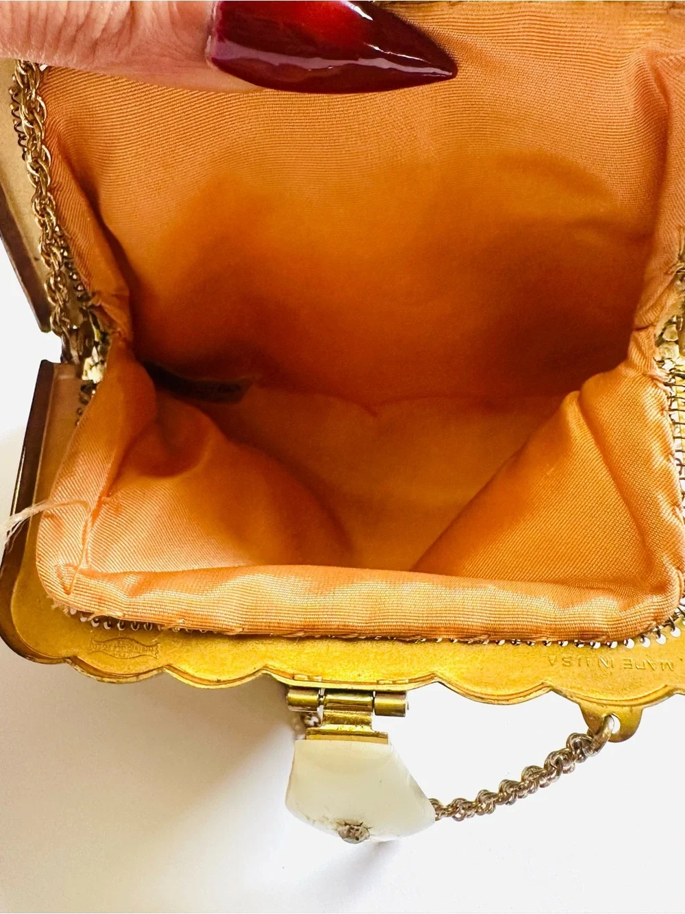 Vintage 1950s Whiting & Davis Gold Mesh Purse #2962 Pearlescent Clasp USA AS IS